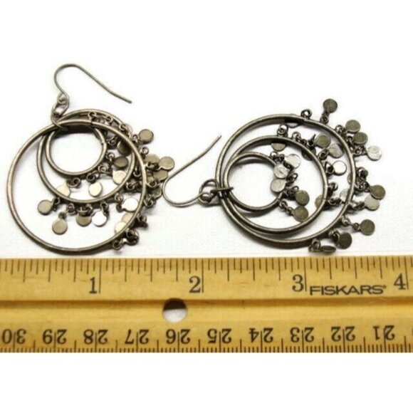 Big Multi Moving Circles Silver Tone Vertical Drop Dangle Hook Earrings Womans - Picture 3 of 6